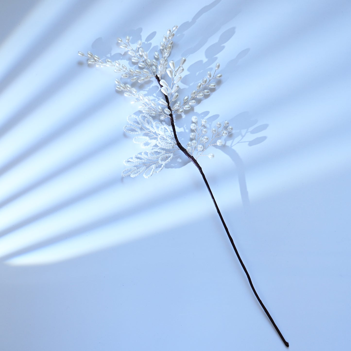 Handmade White Pearl Beaded Leaf Branch Picks, Faux Pearl Floral Stem K130