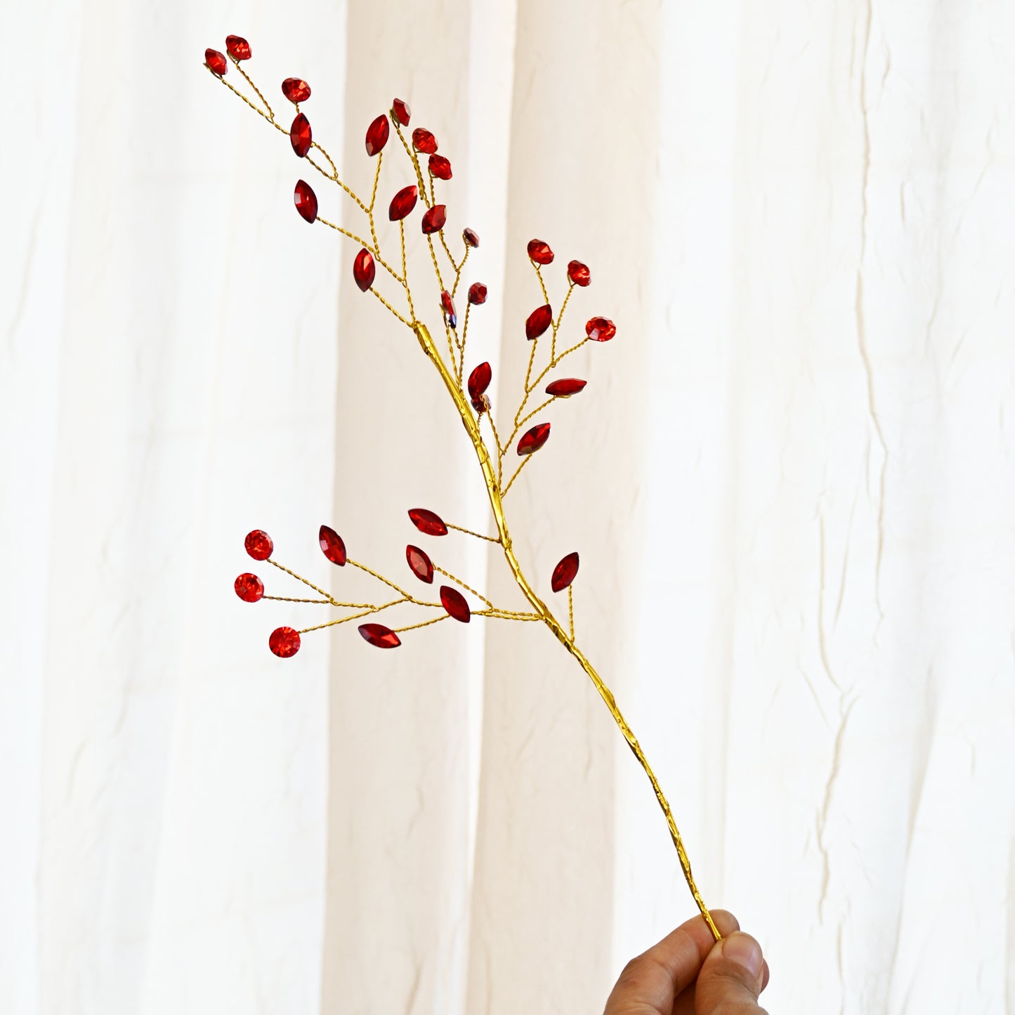 Handmade Marquise Crystal Twig Branches, Gold Wire Rhinestone Floral Picks K127
