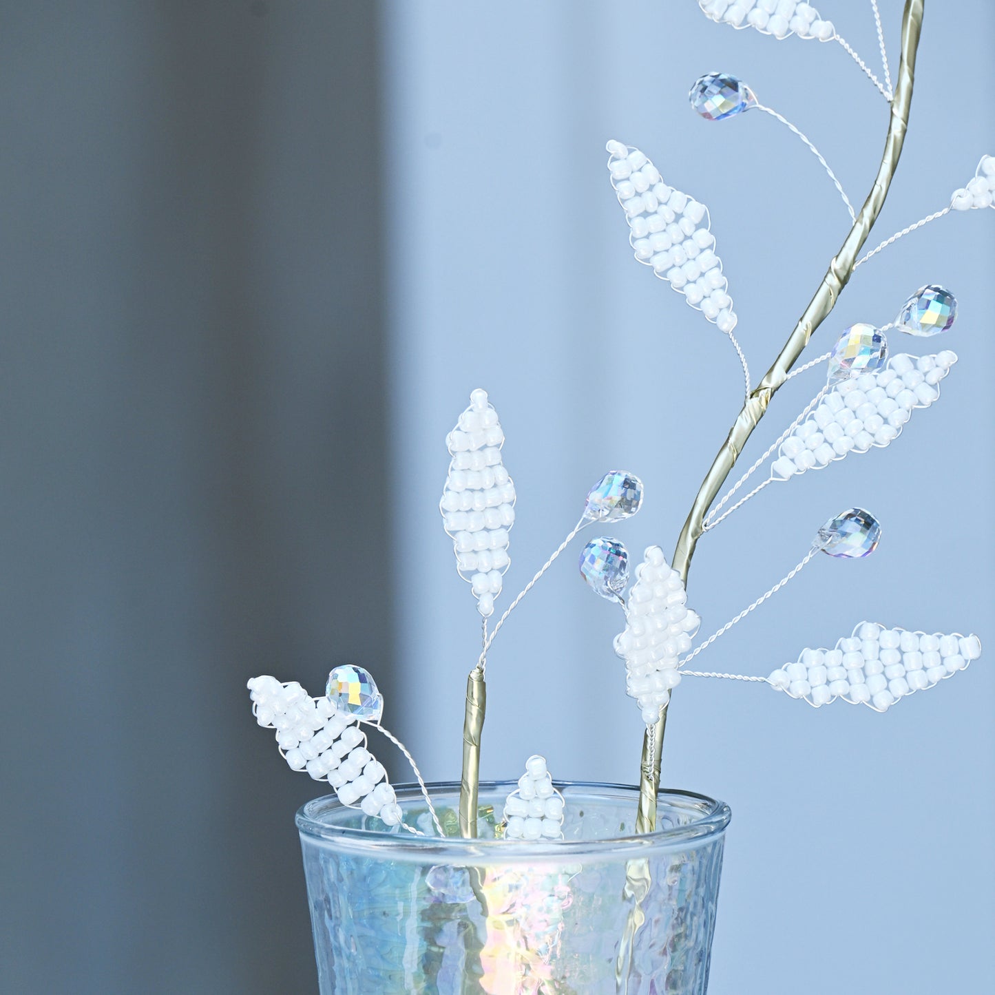 Handmade White Beaded Wheat Spike Branch Picks K167 for Wedding Centerpiece, Farmhouse Home Vase & Bridal Shower Decor
