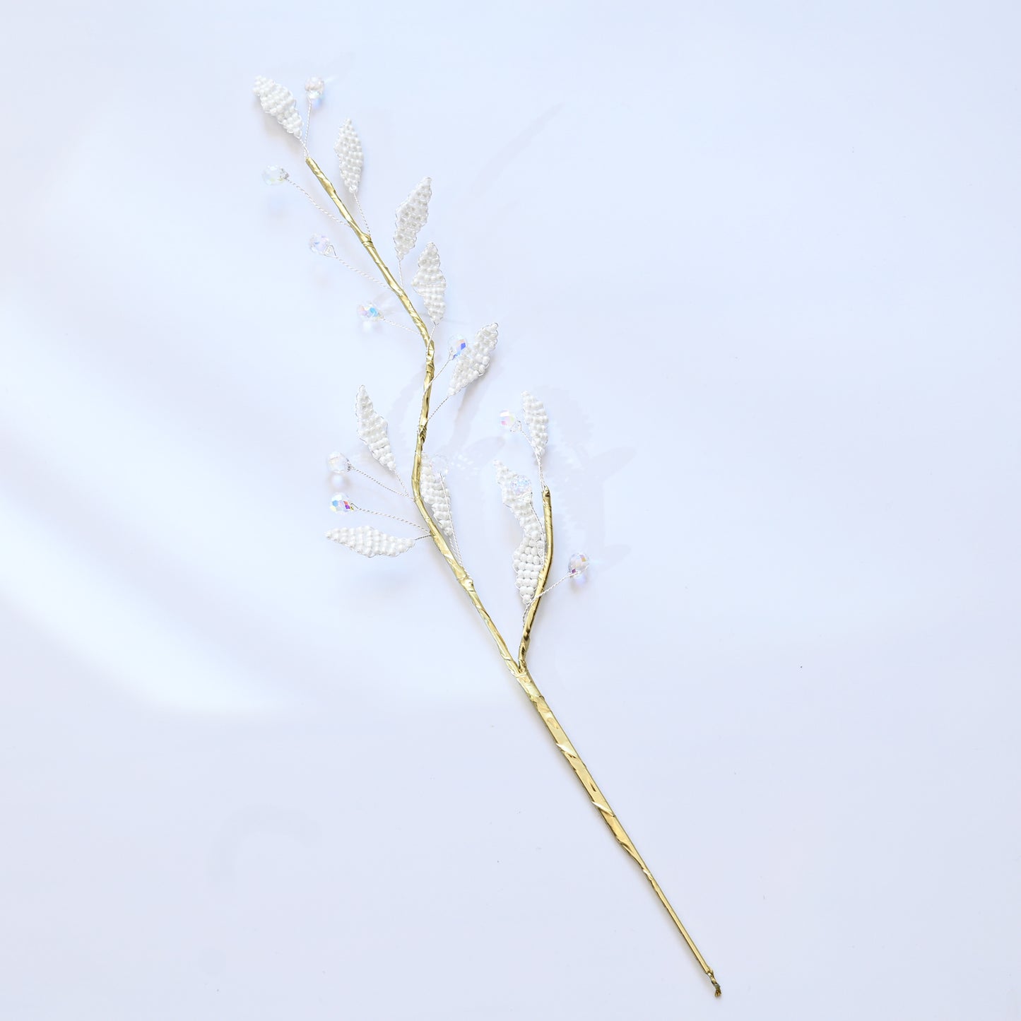 Handmade White Beaded Wheat Spike Branch Picks K167 for Wedding Centerpiece, Farmhouse Home Vase & Bridal Shower Decor
