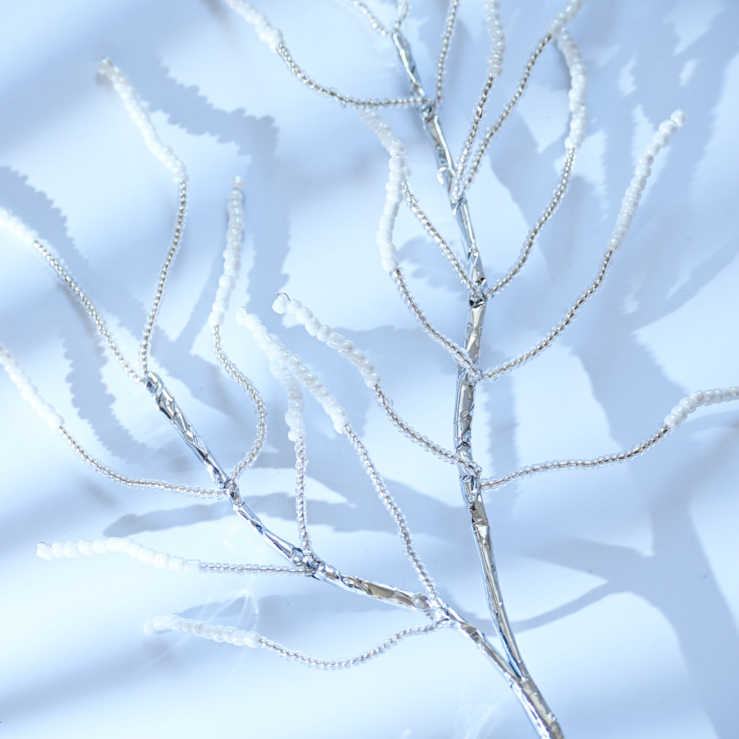 Handmade White Beaded Twig Branch Picks, Wire Wrapped Artificial Sprig Floral Stems K140