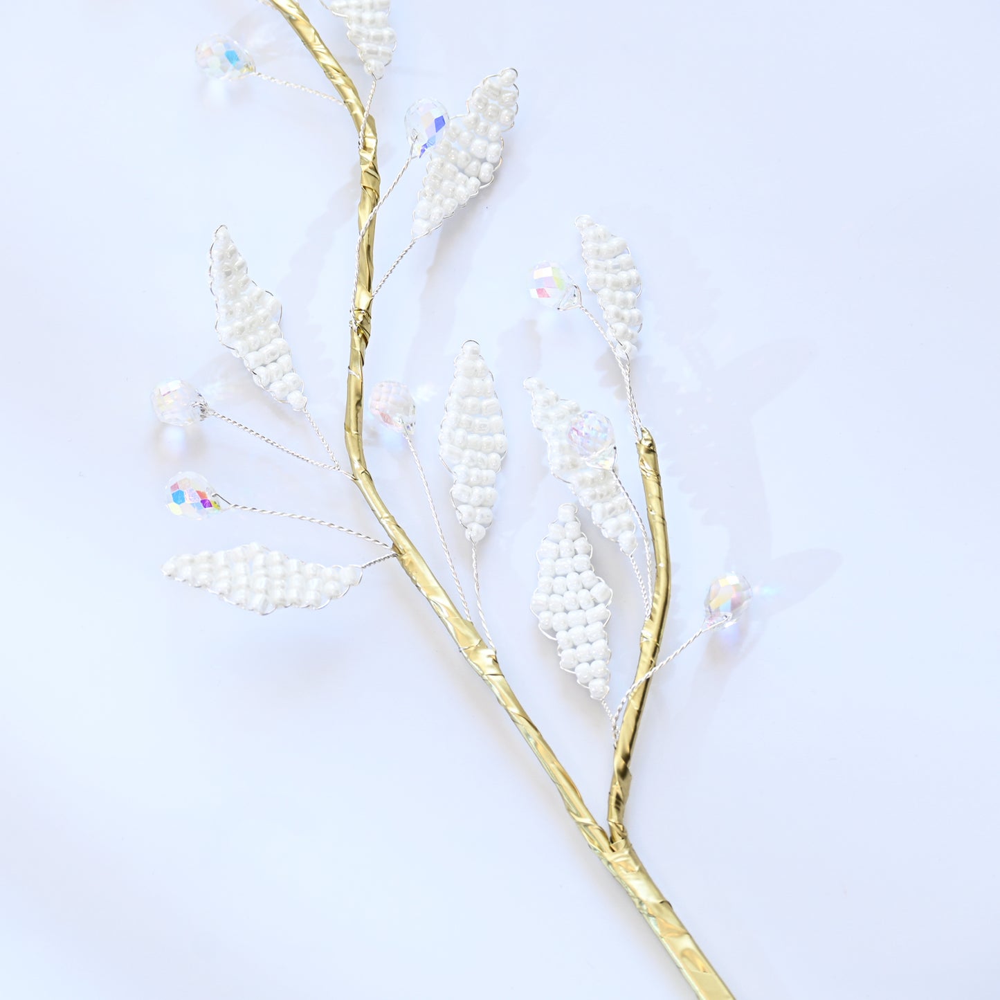 Handmade White Beaded Wheat Spike Branch Picks K167 for Wedding Centerpiece, Farmhouse Home Vase & Bridal Shower Decor