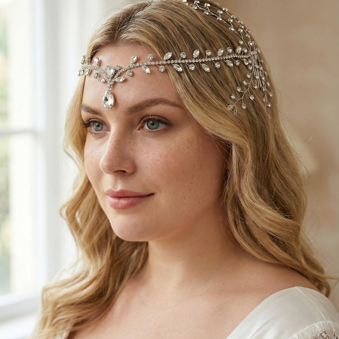Bridella BHP466-S Silver Rhinestone & Pearl Tiara