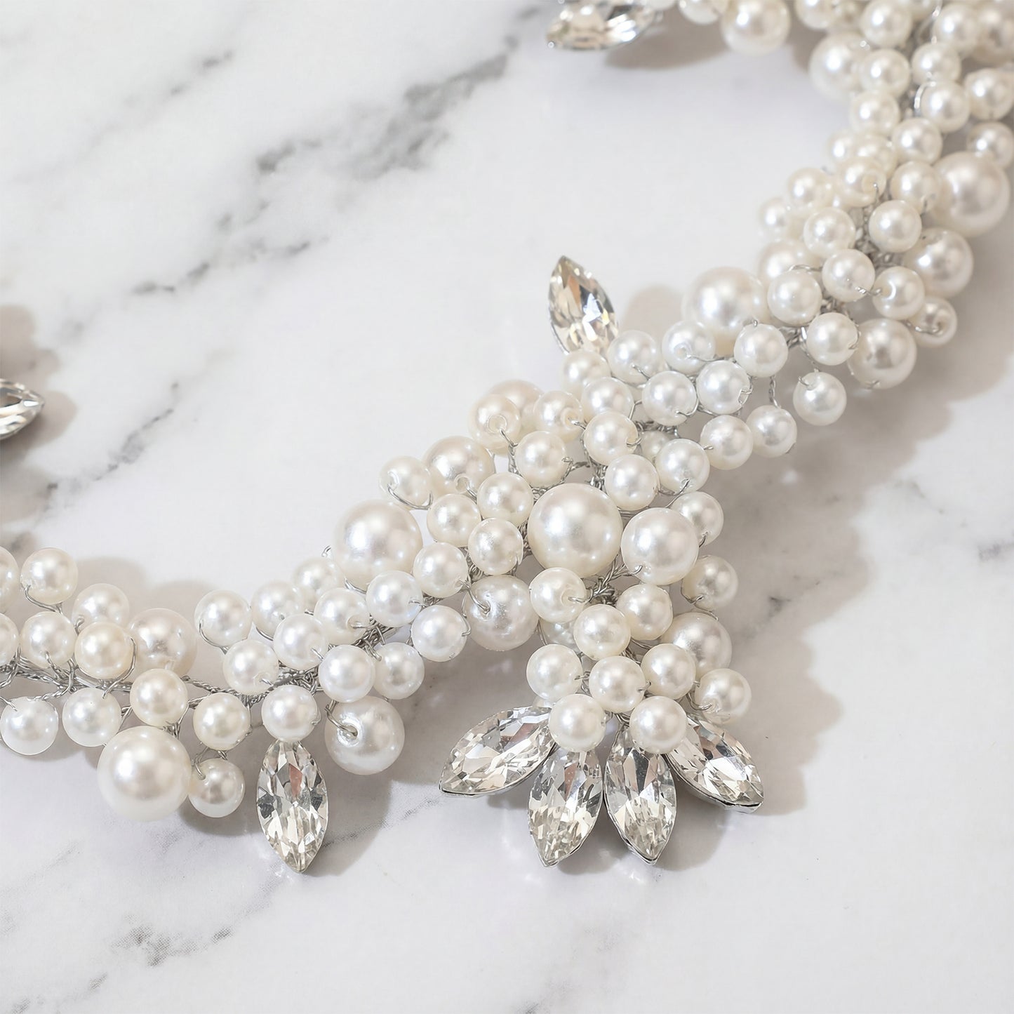 Bridella BHP186-S Silver Rhinestone & Pearl Headband
