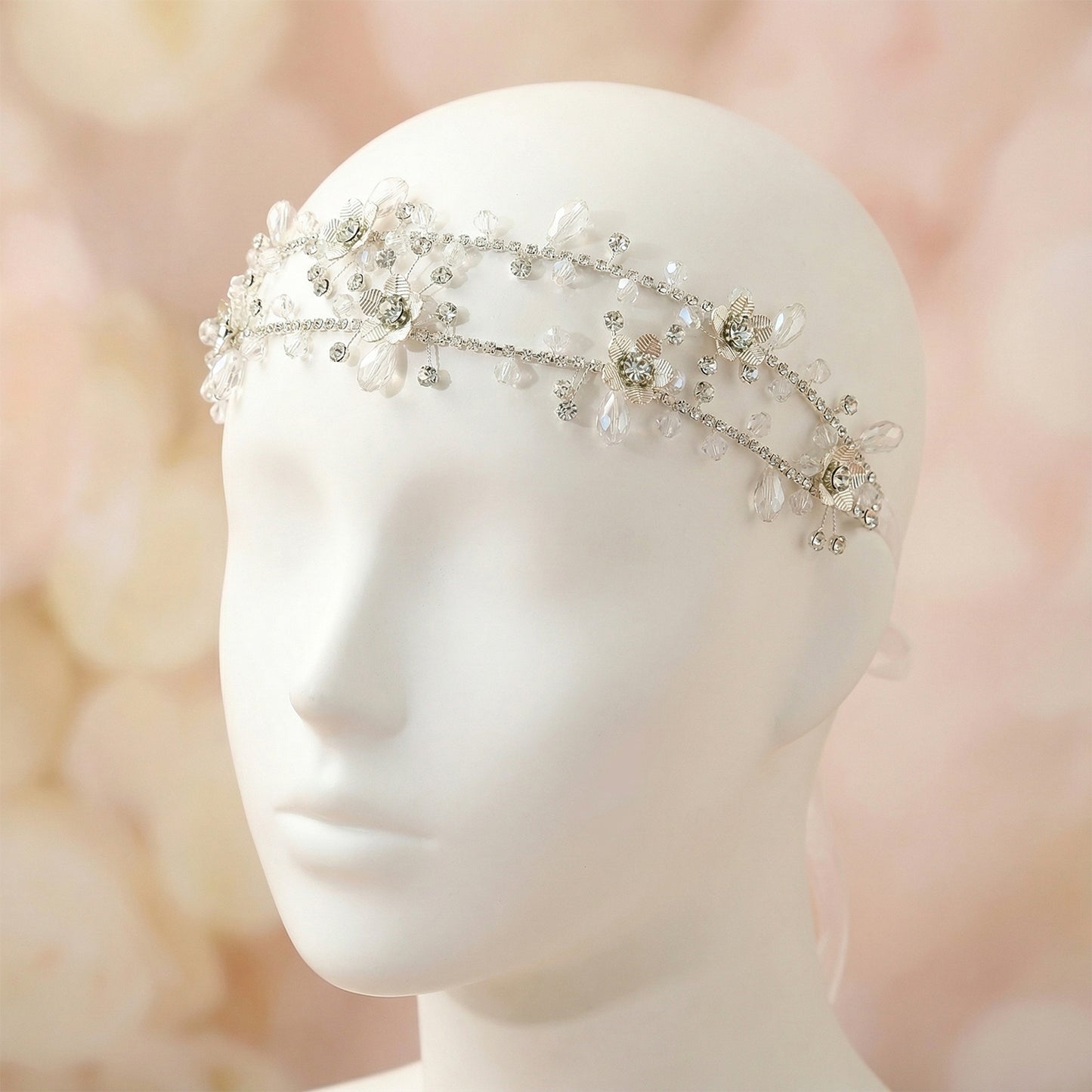 Bridella BHP340-S Silver Rhinestone & Pearl Headband