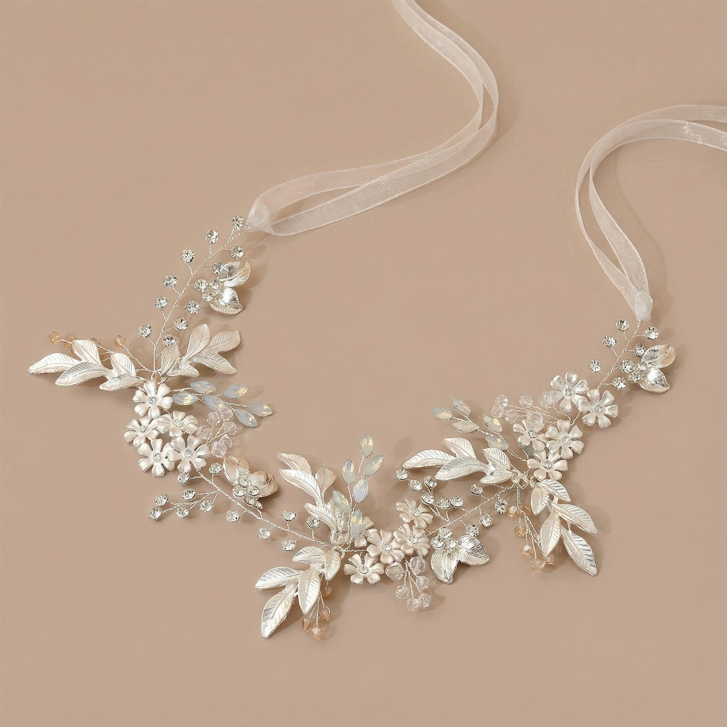 Bridella BHP278-S Silver Rhinestone & Pearl Headband