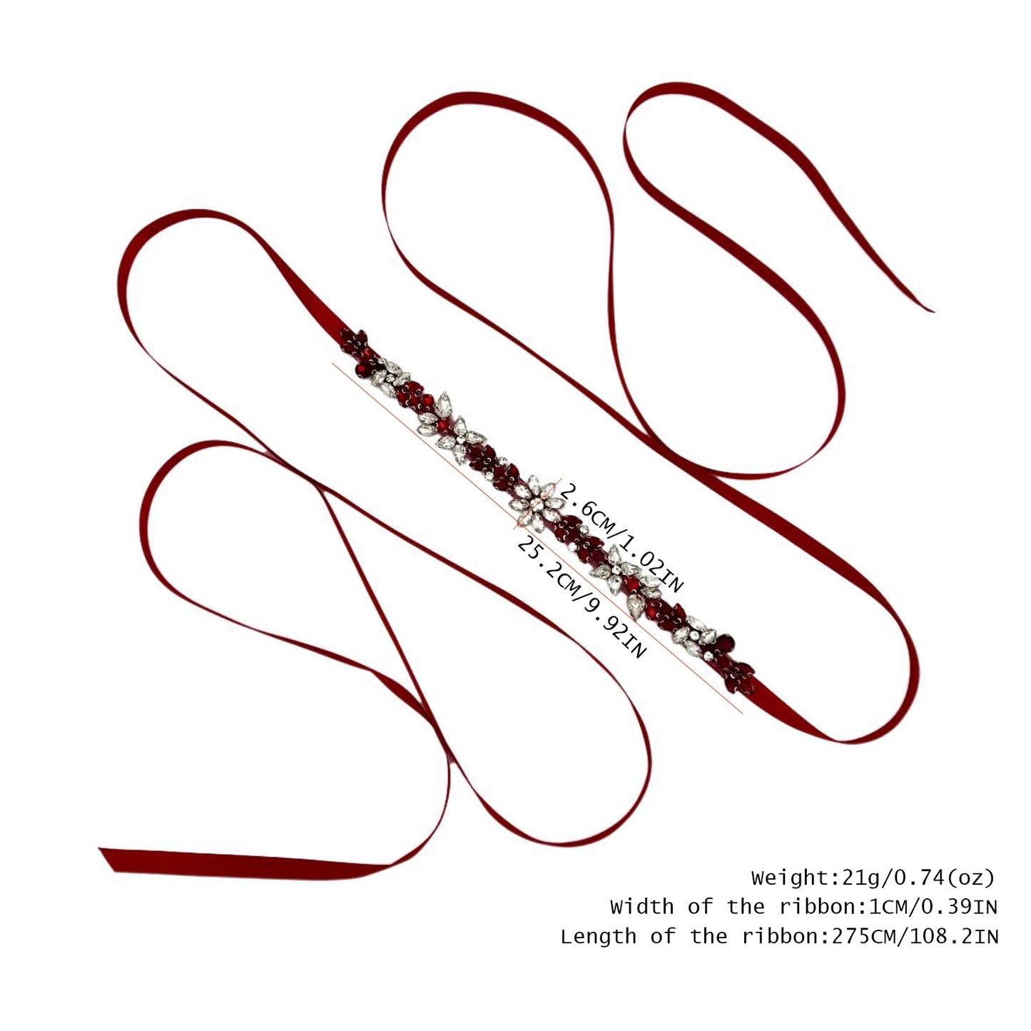 BS174R burgundy rhinestone belt