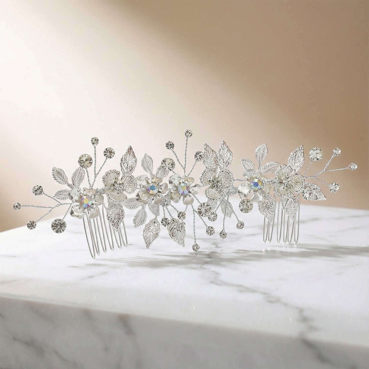 Bridella BHP523-S Silver Rhinestone & Pearl Tiara