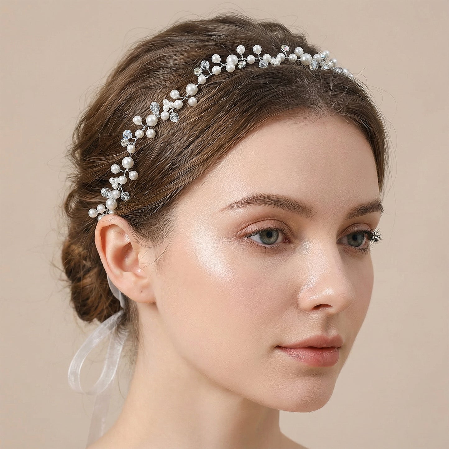 Elegant Silver Pearl Wedding Tiara for Bride - Bridella BHP3-S