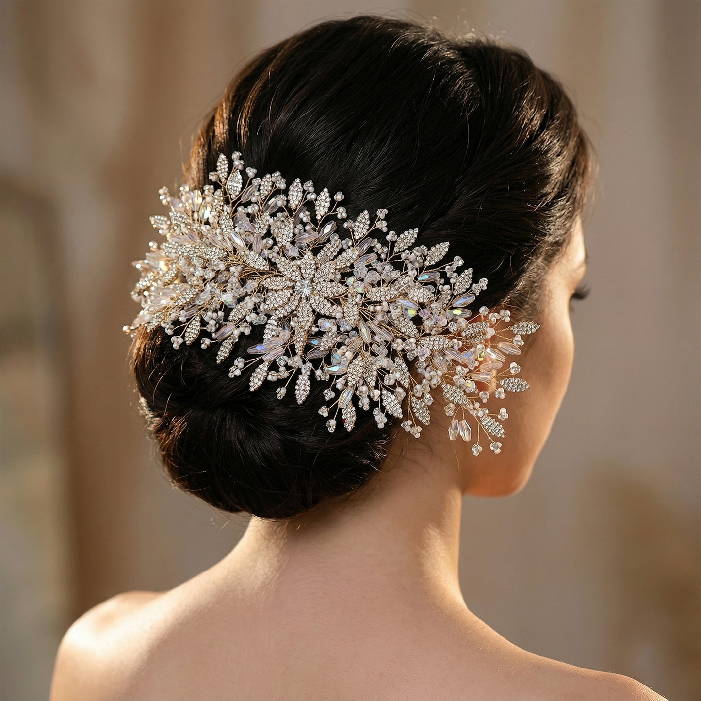 Bridella BHP377-G Gold Rhinestone & Pearl Crown