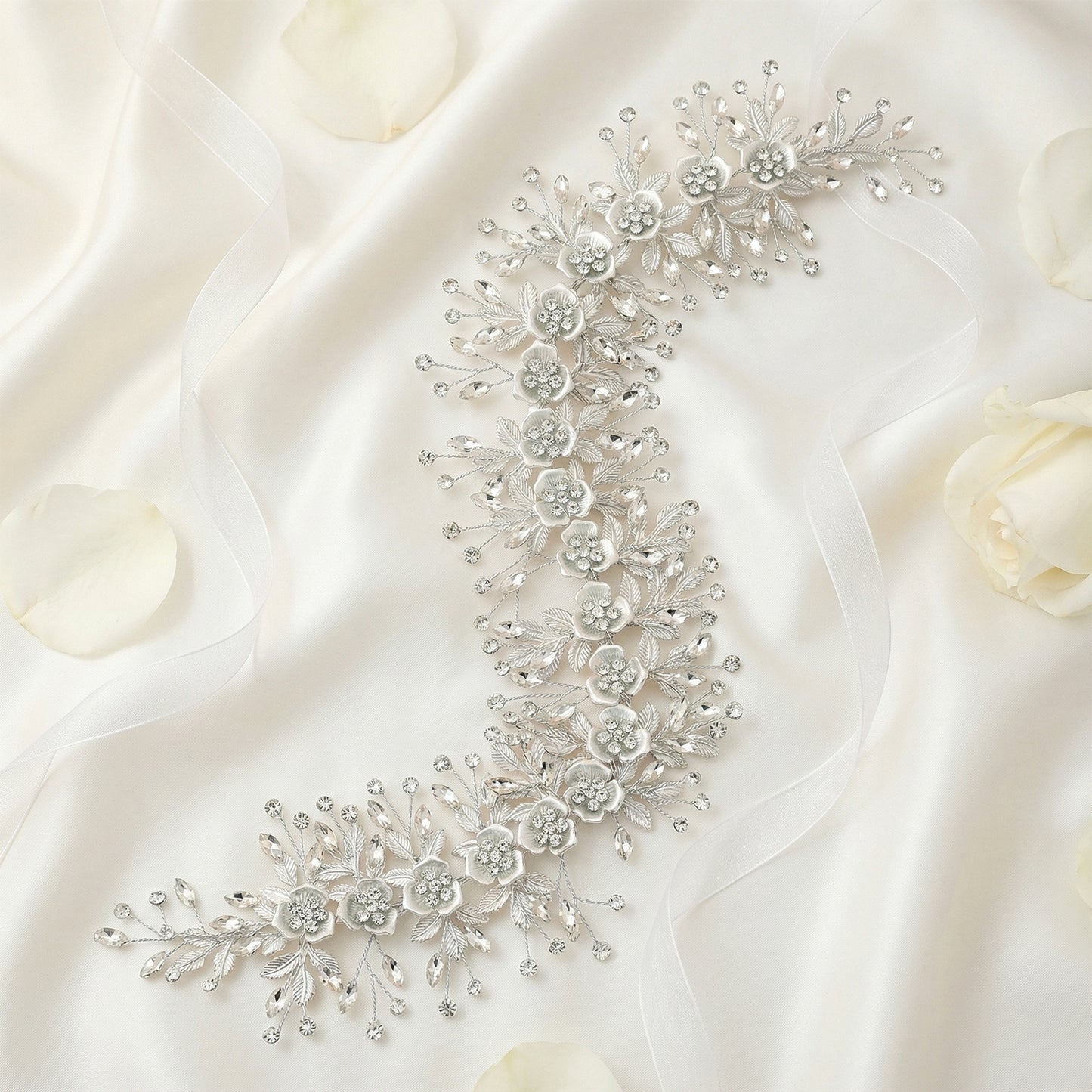 Bridella BHP349-S Silver Rhinestone Headband
