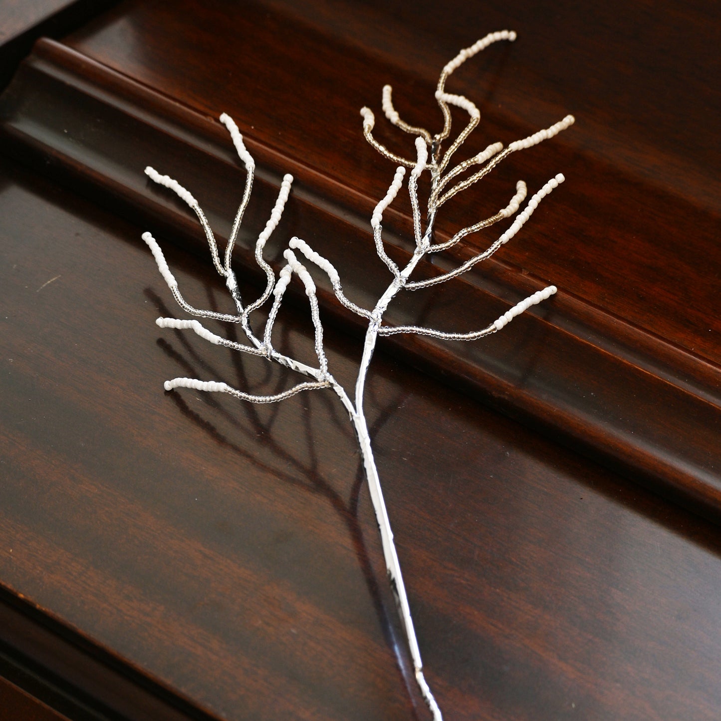 Handmade White Beaded Twig Branch Picks, Wire Wrapped Artificial Sprig Floral Stems K140