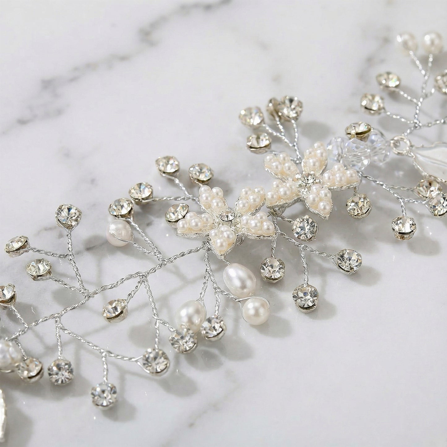 Bridella BHP236-S Silver Rhinestone & Pearl Headband