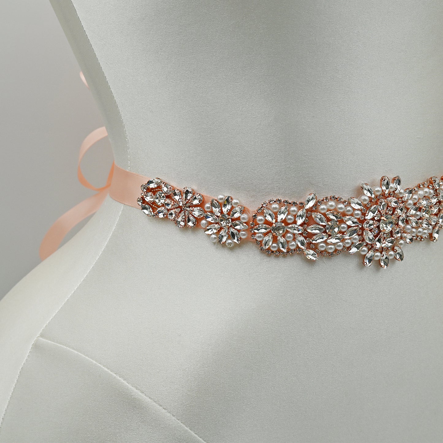 Bridella BS445RG-Retro Pink Rose Gold Rhinestone Pearl Belt