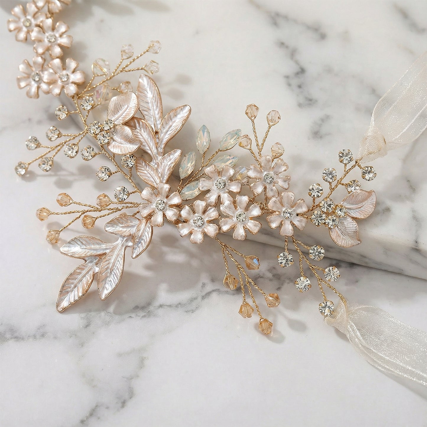 Bridella BHP278-G Gold Rhinestone & Pearl Headband
