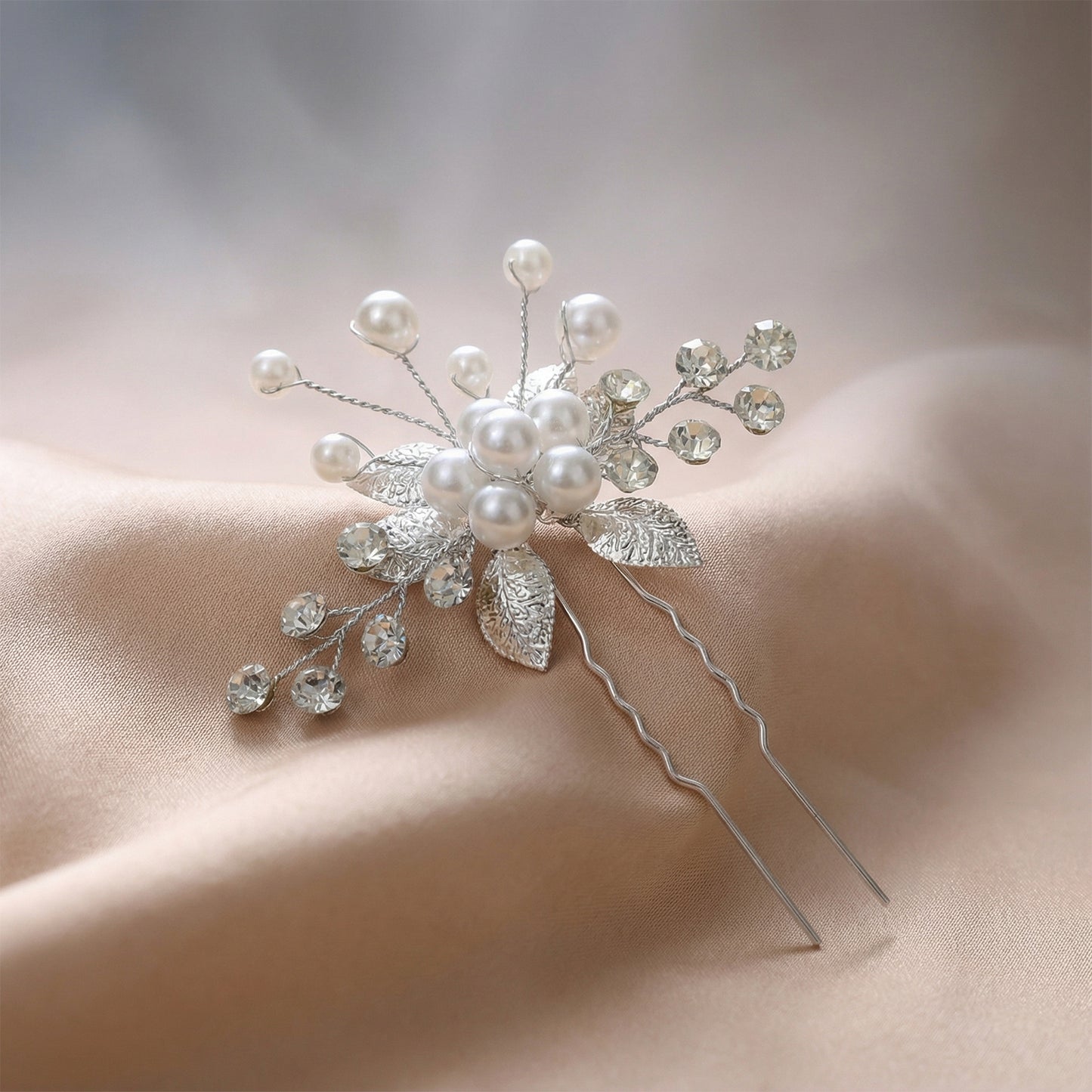 Bridella BHP504-S Silver Rhinestone & Pearl Headwear