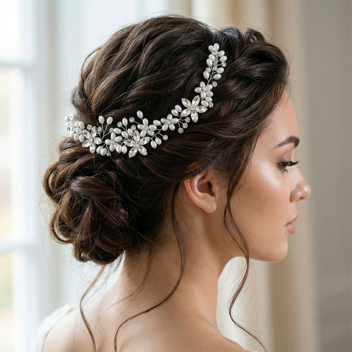 Bridella BHP128 Silver Rhinestone & Pearl Tiara