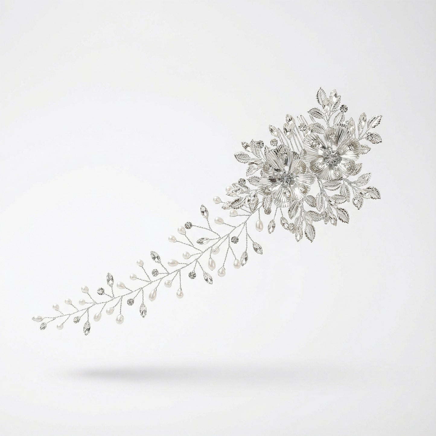Bridella BHP511-S Silver Rhinestone & Pearl Hair Comb