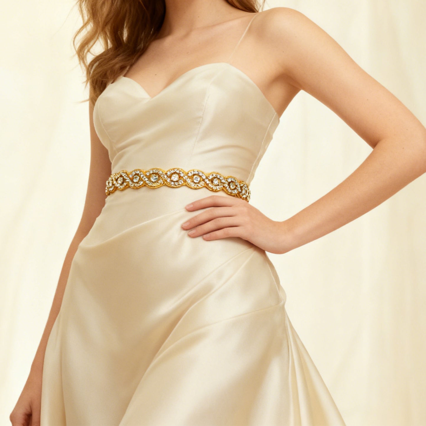 Bridella BS28G Champagne Rhinestone Belt