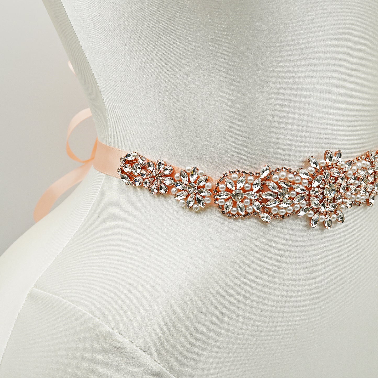 Bridella BS445RG-Retro Pink Rose Gold Rhinestone Pearl Belt