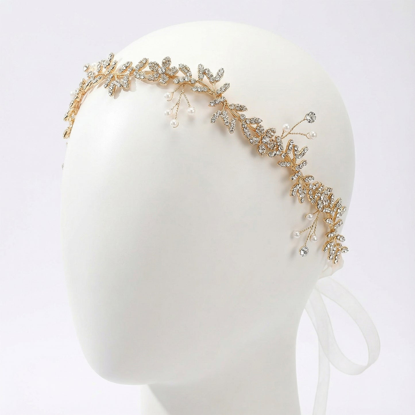 Bridella BHP89 Gold Rhinestone & Pearl Headband