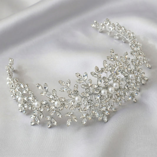 Silver Rhinestone Pearl Bridal Hair Comb Wedding Accessory - Bridella BHP434-S