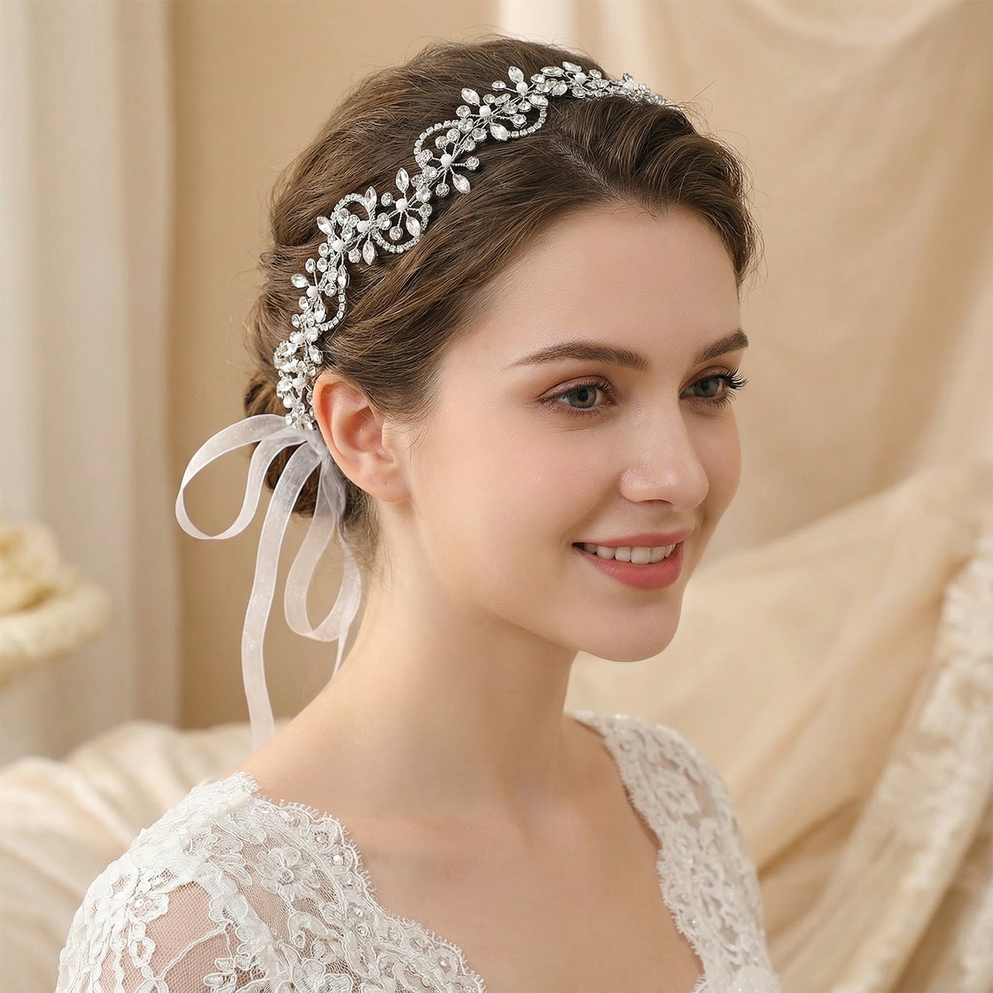 Bridella BHP266-S Silver Rhinestone Headband