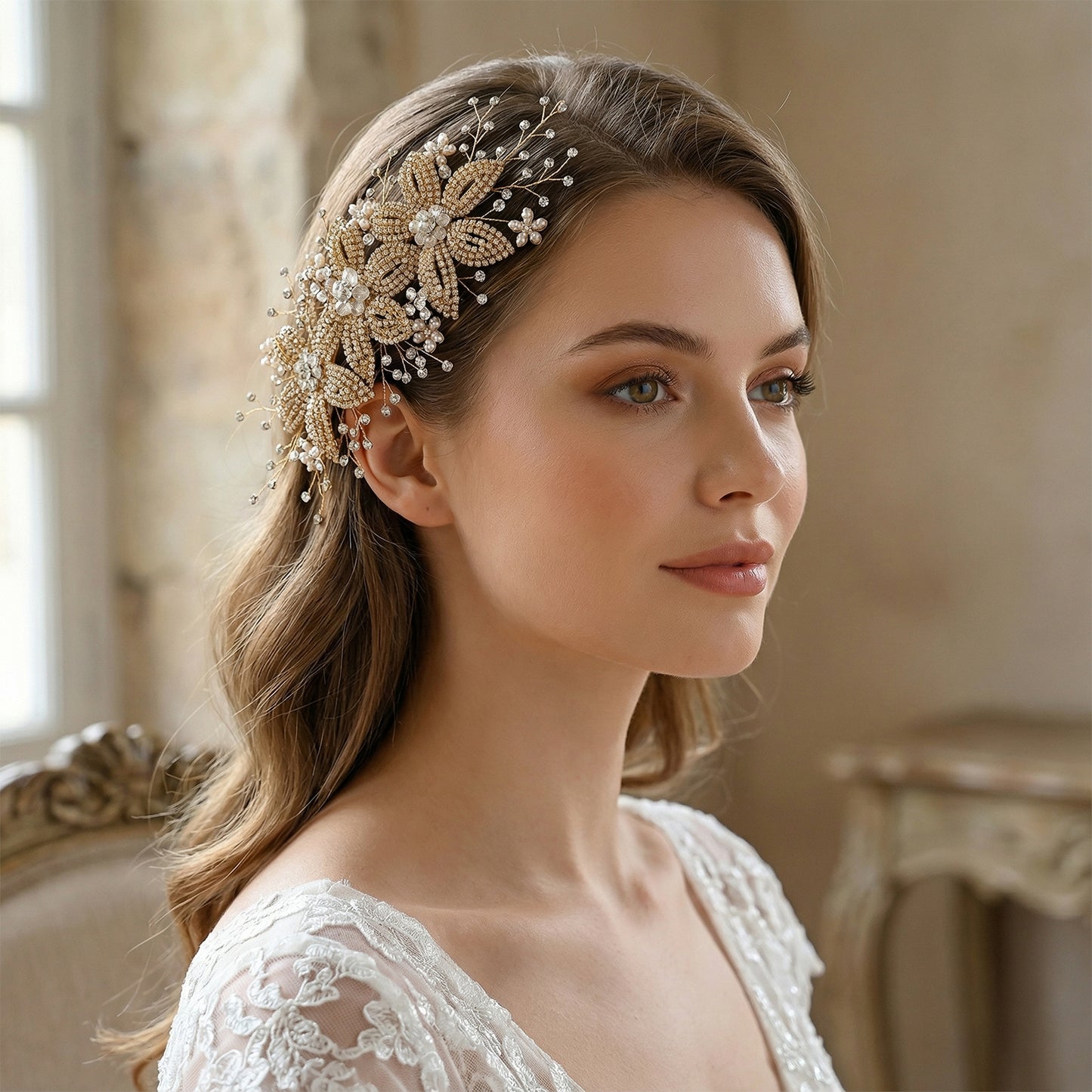 Bridella BHP252-G Gold Rhinestone & Crystal Tiara