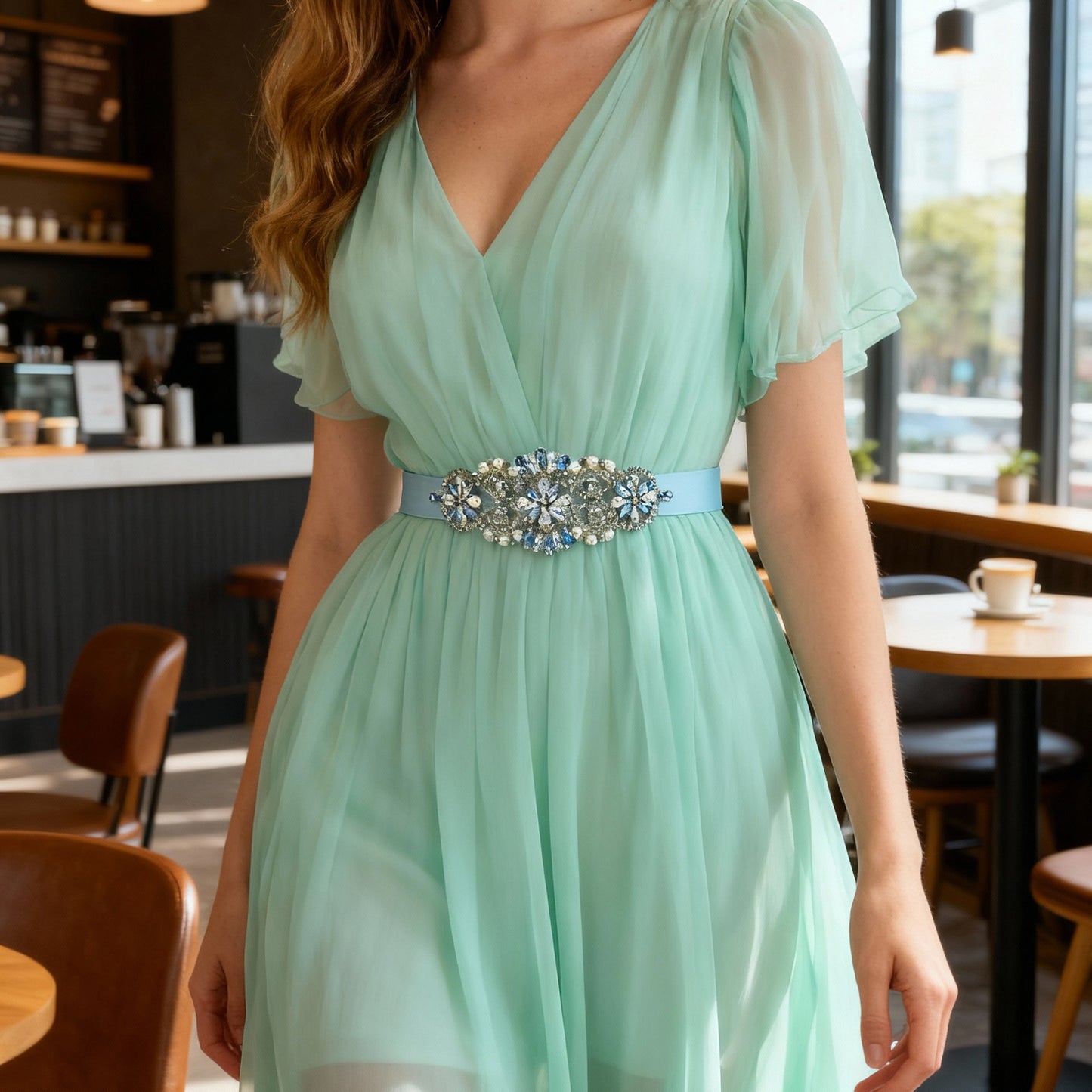 Bridella BS76QL Baby Blue Rhinestone Belt