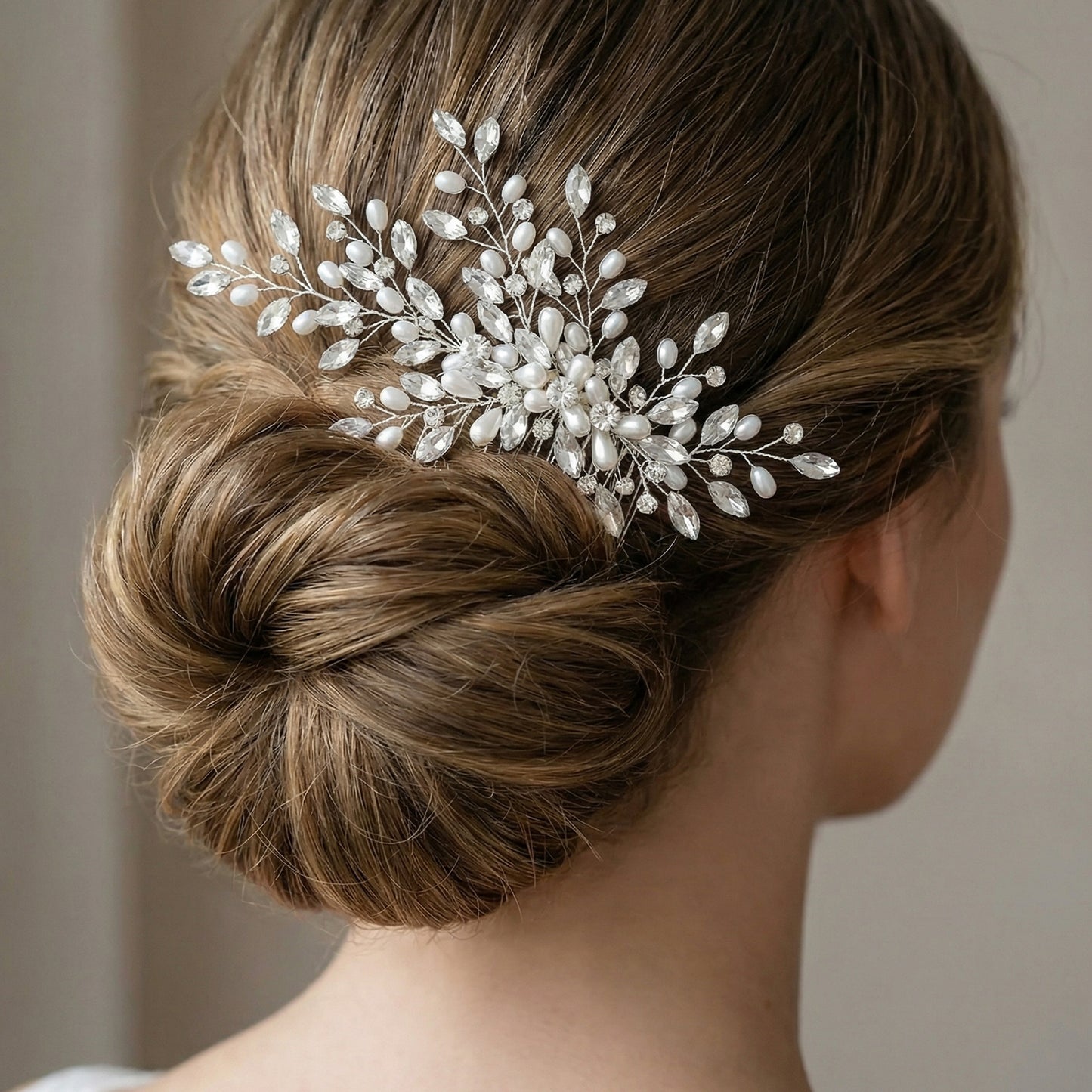 Bridella BHP527-S Silver Rhinestone & Pearl Tiara