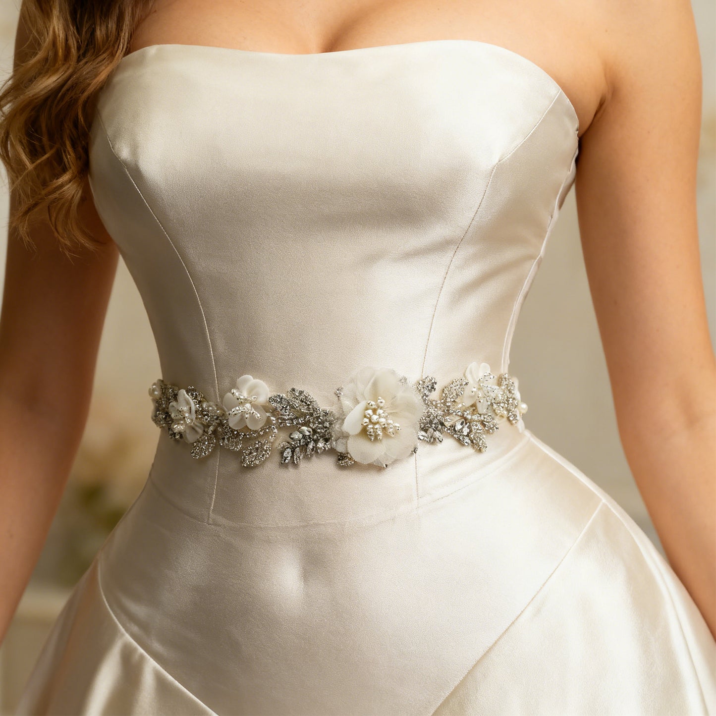 Bridella BS13 Ivory Rhinestone & Pearl Belt