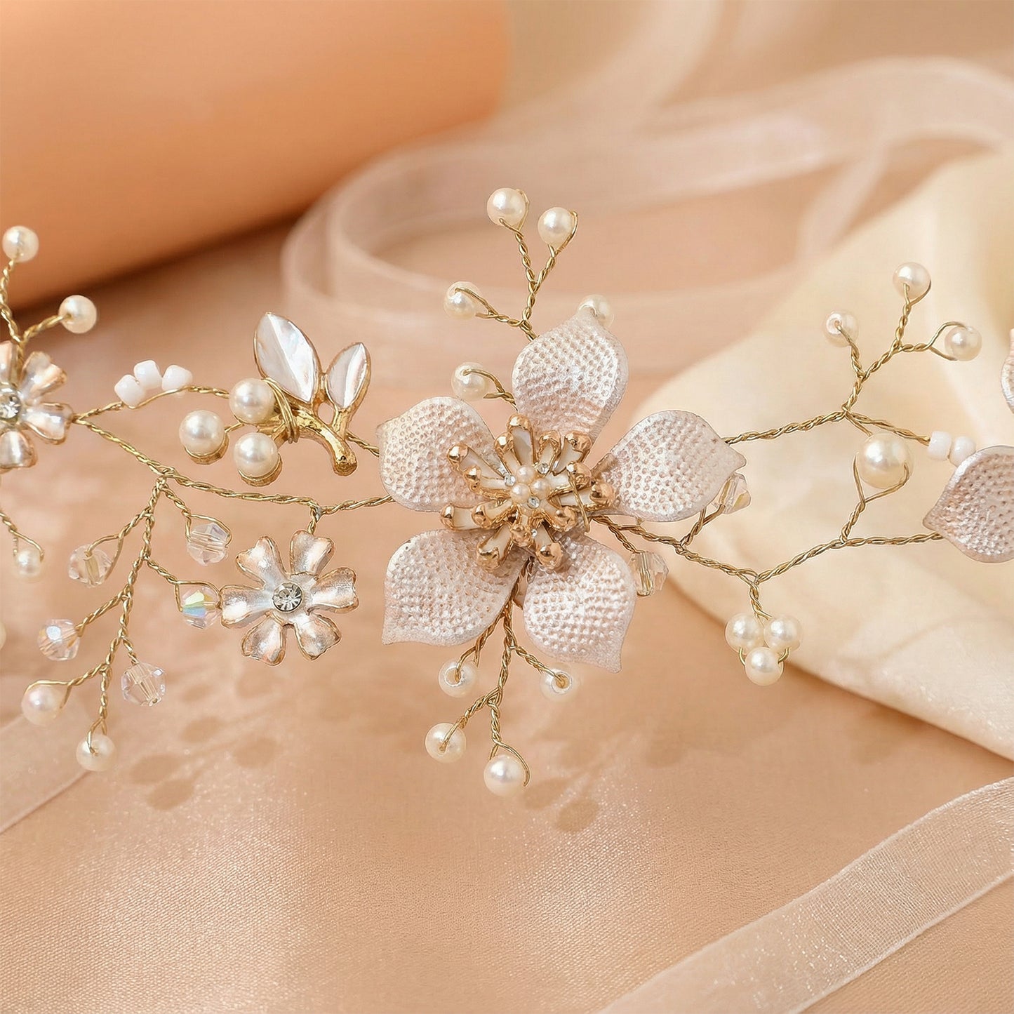 Bridella BHP357-G Gold Pearl & Alloy Headband