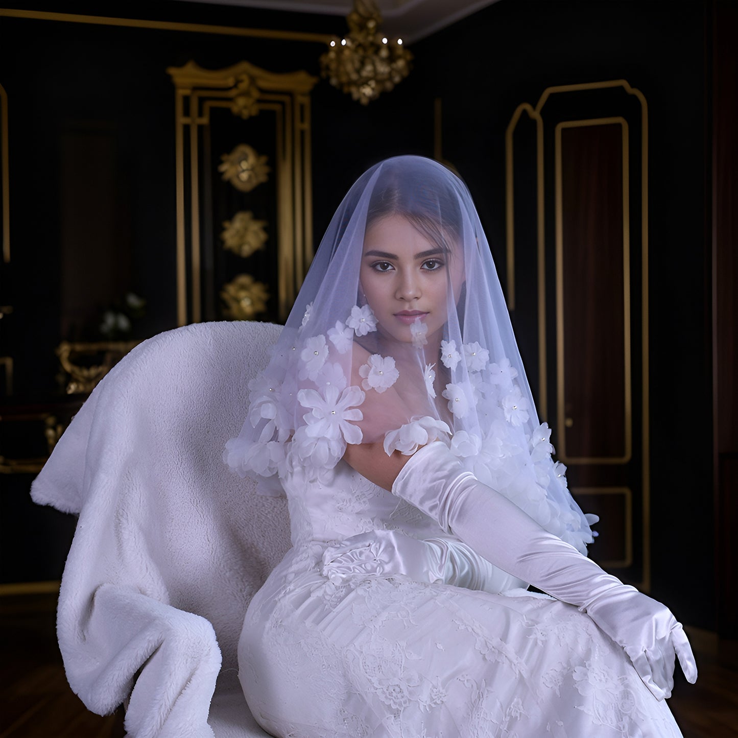 Ivory Mesh Bridal Veil One Layer for Wedding - Bridella V230-I