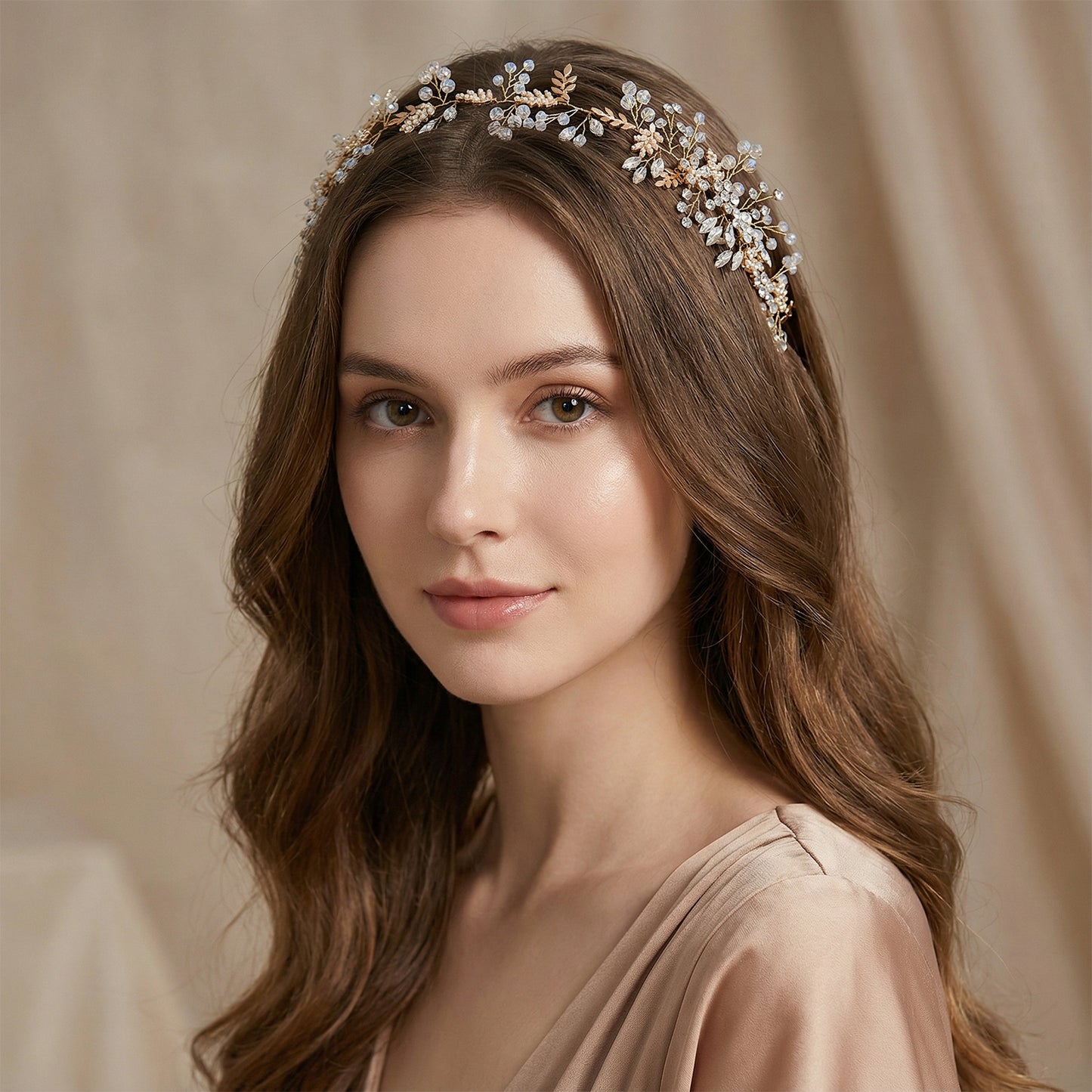 Bridella BHP235-G Gold Rhinestone & Pearl Headband