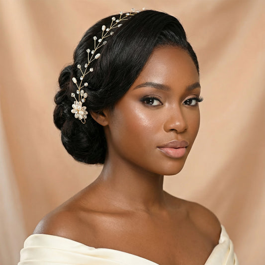 Bridella BHP35-G Gold Rhinestone & Pearl Headband