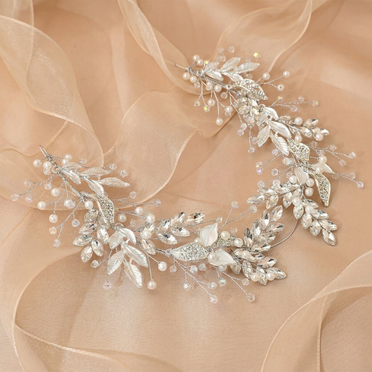 Bridella BHP272-S Silver Rhinestone & Pearl Headband