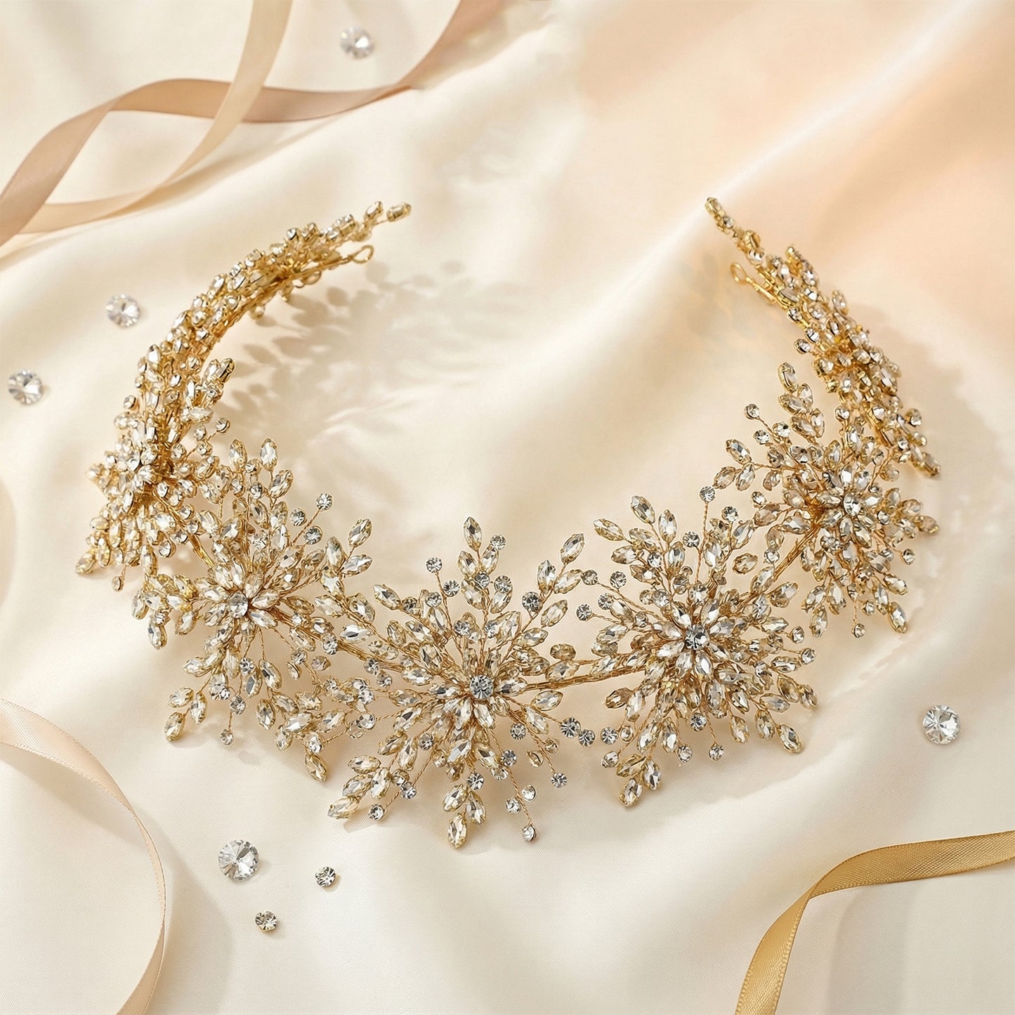 Bridella BHP389-G Gold Rhinestone Crown
