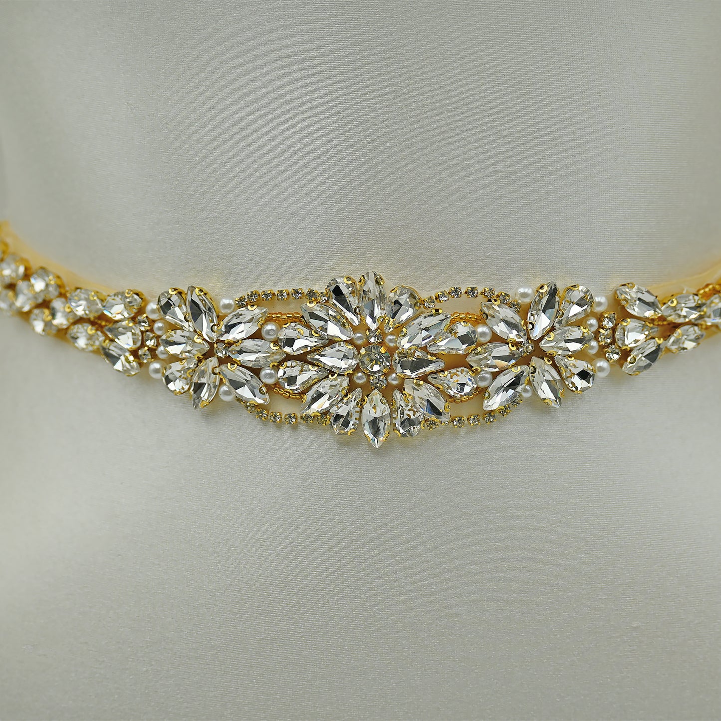 Bridella BS131G Ivory Rhinestone Belt