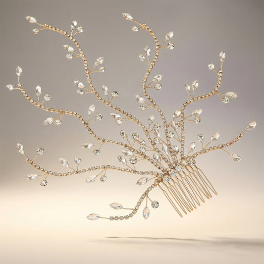 Gold Rhinestone Bridal Tiara Crown - Bridella BHP481-G