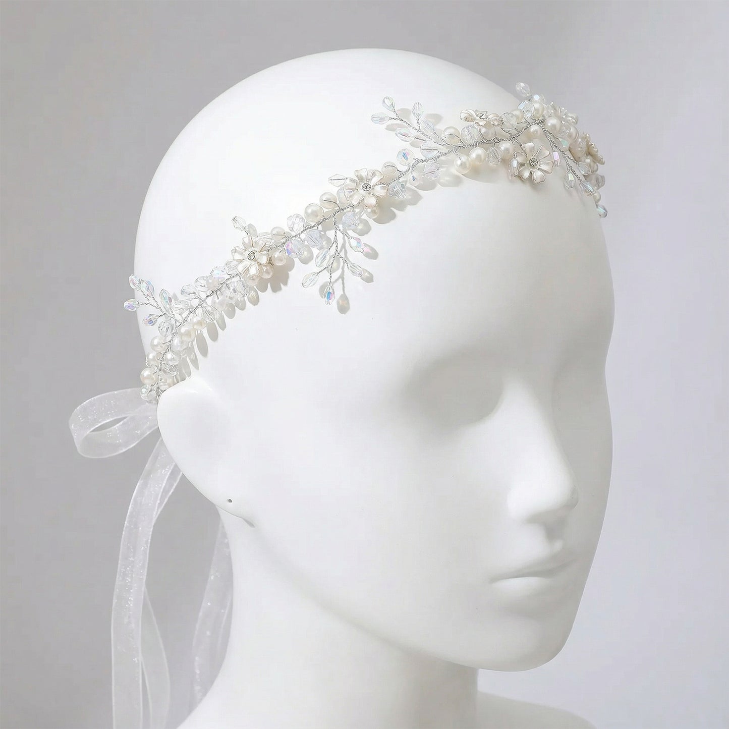 Bridella BHP347-S Silver Rhinestone & Pearl Headband