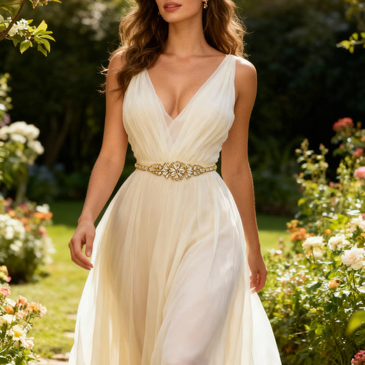 Bridella BS489G Champagne Rhinestone Belt