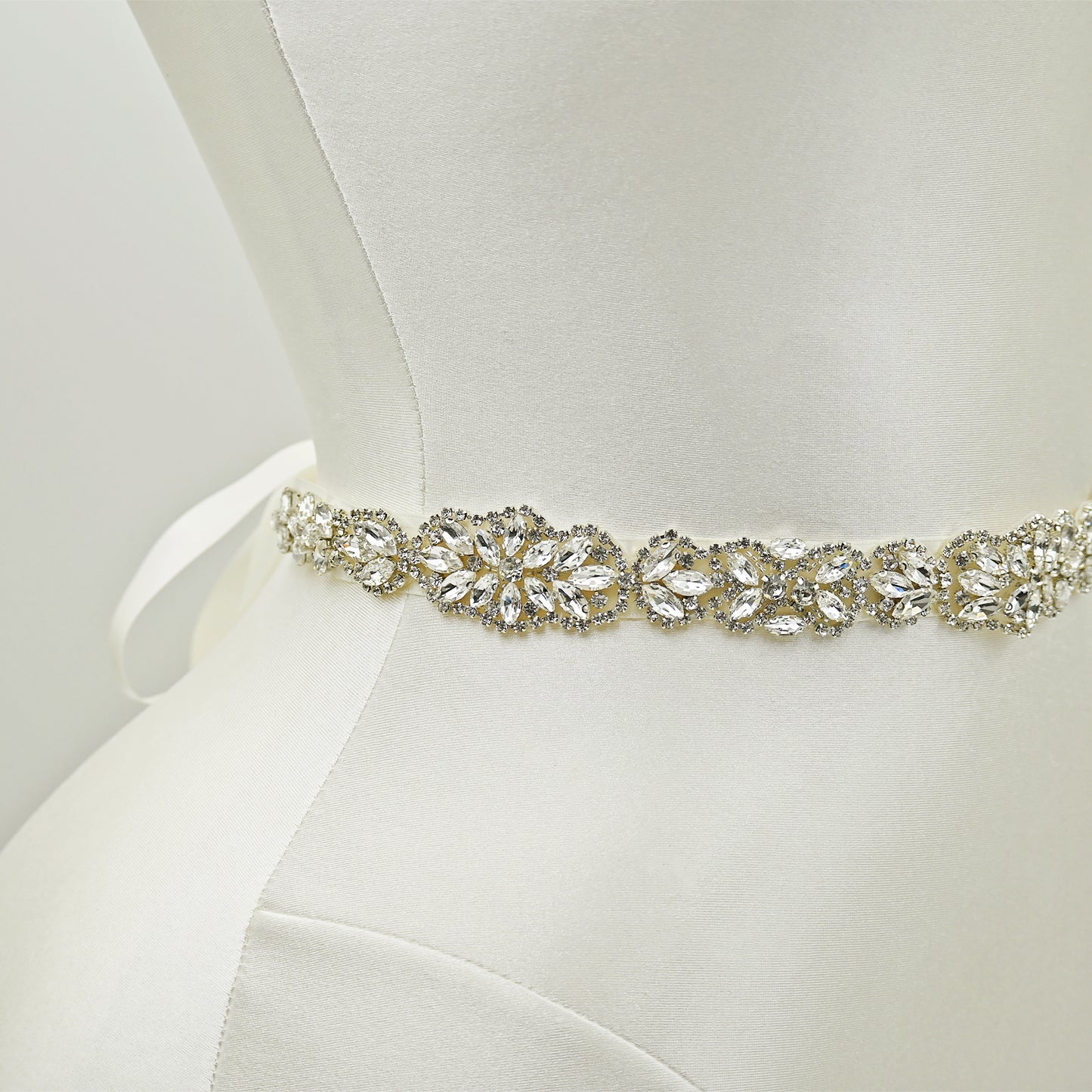 Off White Rhinestone Bridal Belt Wedding Sash - Bridella BS75