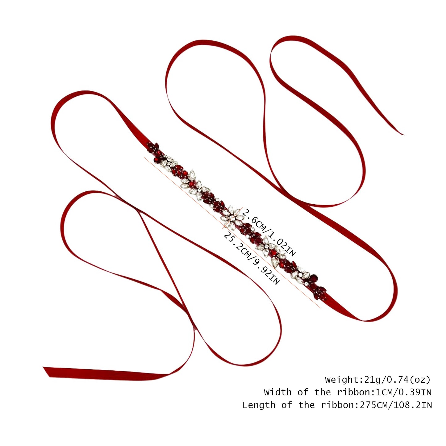 Burgundy Rhinestone Belt - Bridella BS174R
