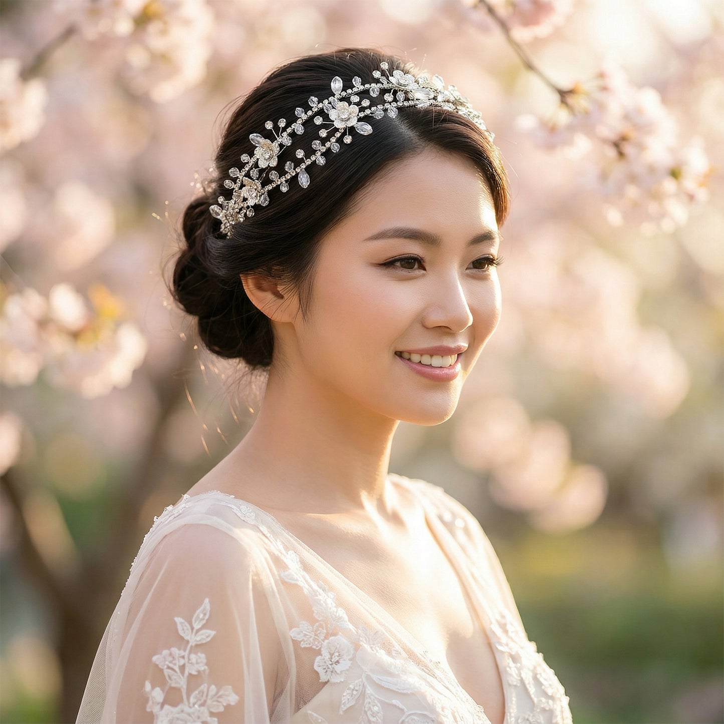 Bridella BHP340-S Silver Rhinestone & Pearl Headband