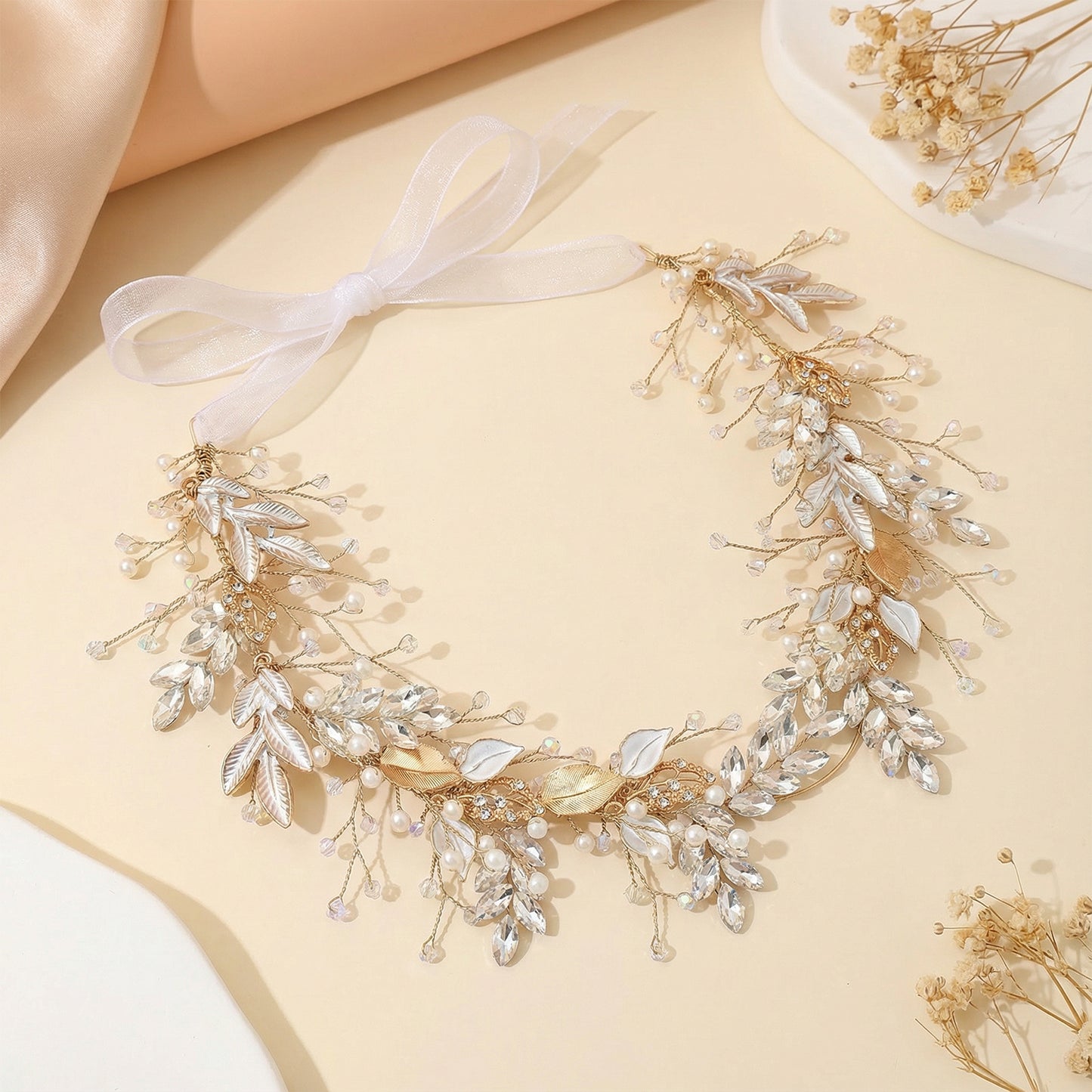 Bridella BHP272-G Gold Rhinestone & Pearl Headband