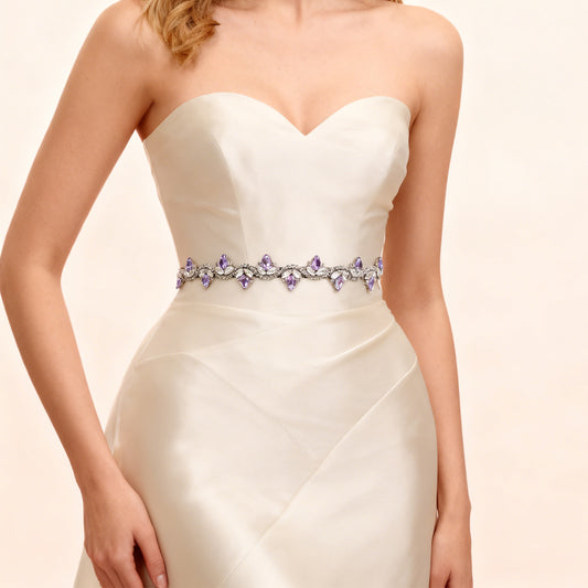 Bridella BS211LA- Black ribbon Lavender Rhinestone Belt