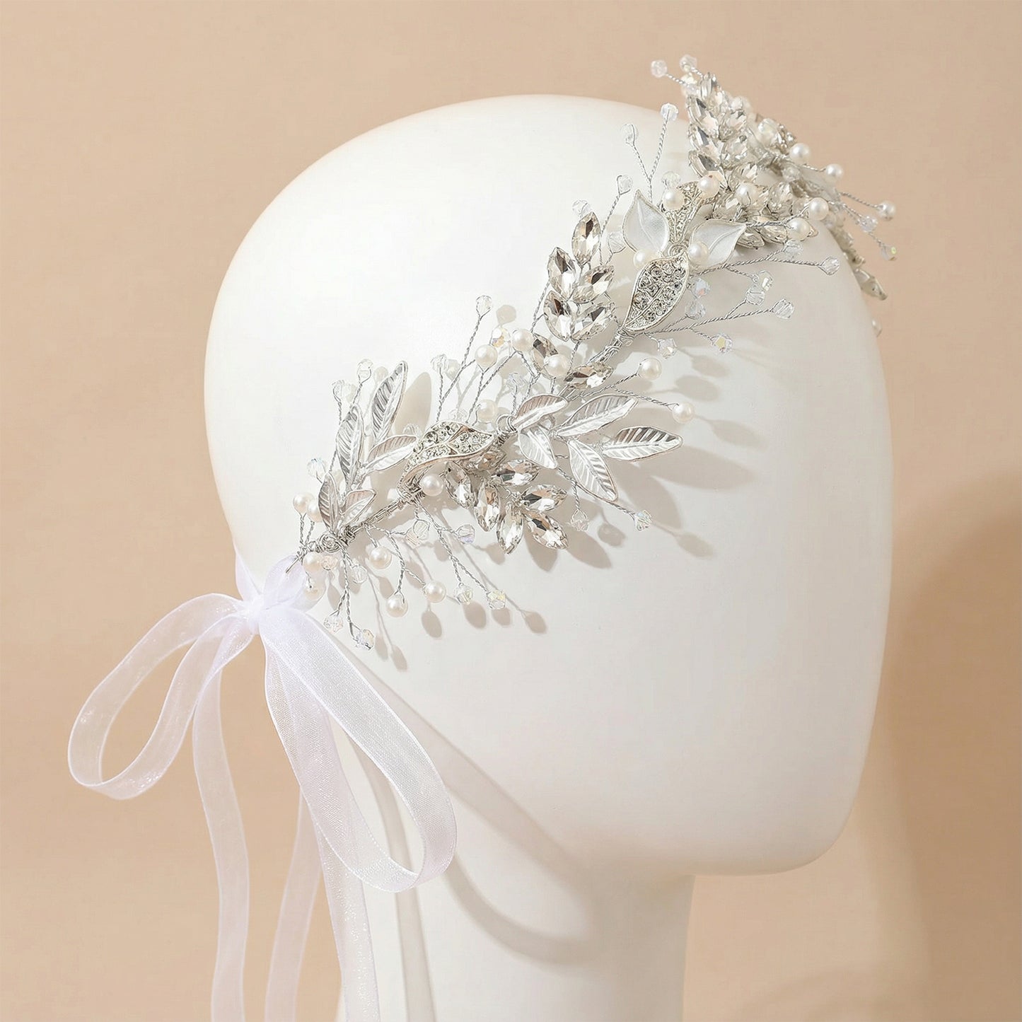 Bridella BHP272-S Silver Rhinestone & Pearl Headband