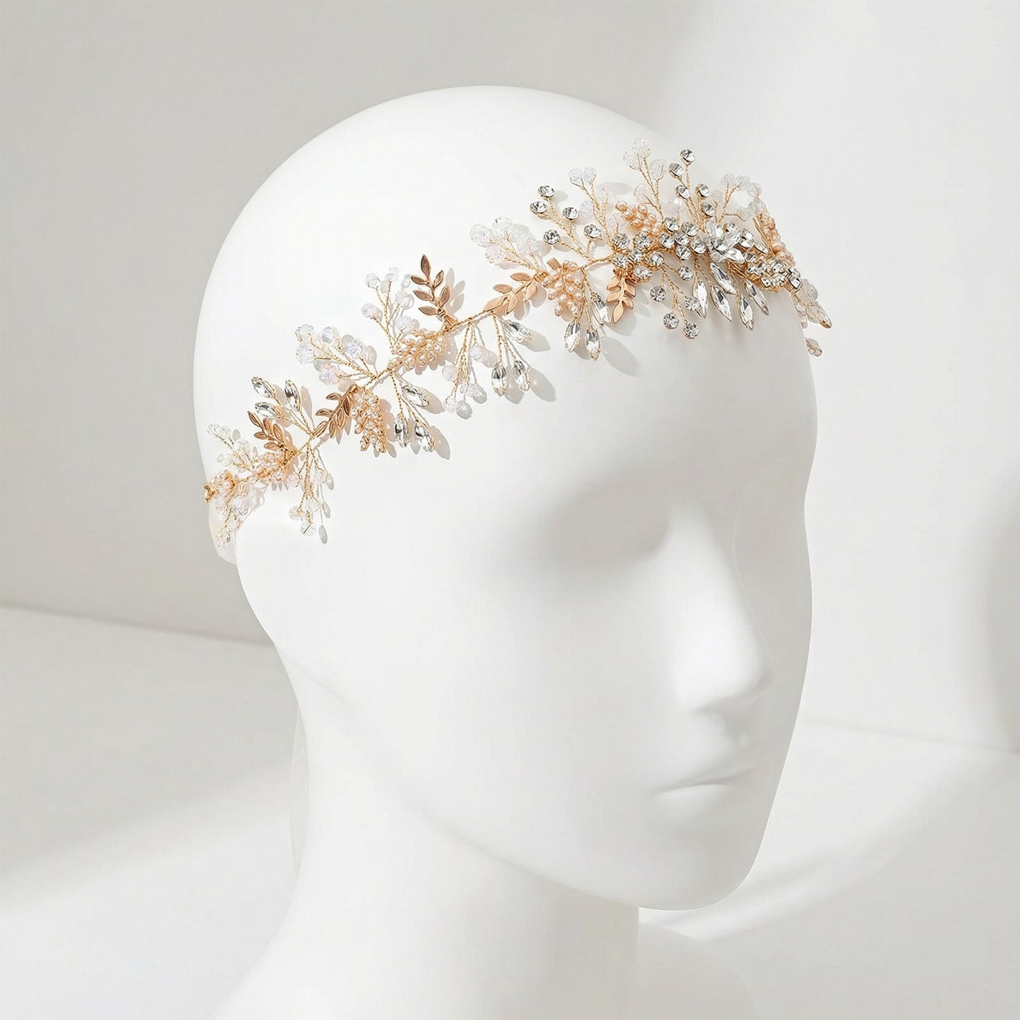 Bridella BHP235-G Gold Rhinestone & Pearl Headband