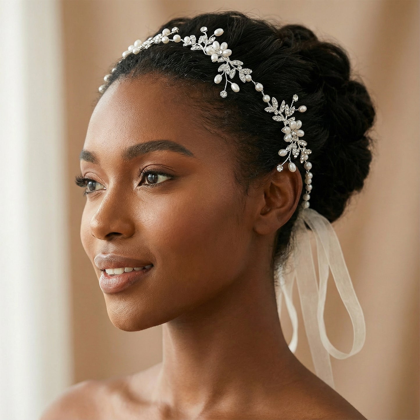 Bridella BHP152-S Silver Rhinestone & Pearl Headband