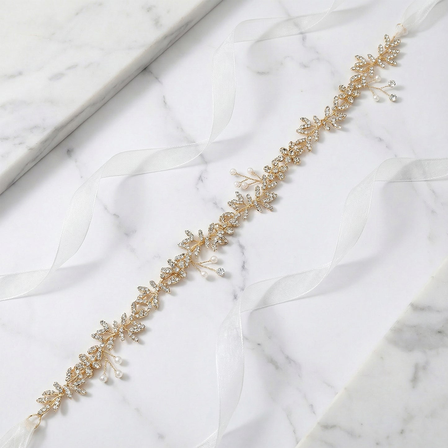 Bridella BHP89 Gold Rhinestone & Pearl Headband